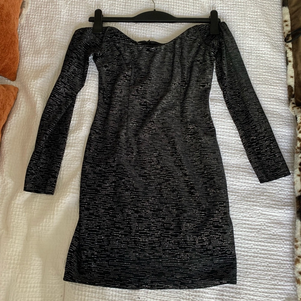 Sparkly, black and silver mini dress